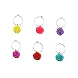 SOLUSTRE 6 Stück Teiliges Weinglas Anhänger Rosenform Glasmarkierer Bunte Trinkglas Identifier Ring für Partys Gästeglaskennzeichnung Festliche Dekoration
