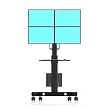 Monitor Stands Monitorständer for Vier Bildschirme, bodenstehender Monitorständer mit leisem Rollenmonitor-Rollwagen mit Tastatur und Host-Halterung, schwarzer Monitorhalterungsständer(17'-24')