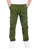 CAMLAKEE Cargohose Jungen Jogginghose Kinder Cargo Hosen Jungs Arbeitshose mit Elastischem Bund Armee Grün DE: 170-176 (Herstellergröße 180)