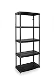 DRABEST - Kunststoffregal - mit 5 Ablagen - 180 cm hoch, 74 cm breit - aus starkem Plastik - für Keller, Garage, Abstellraum, Garten - bis zu 50 kg/Fachboden -Steckregal - Schwarz