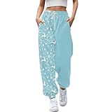 NRTOTI Christmas Trousers Women Mit Taschen Ogginghose Bunte Print Freizeithose Mit Kordelzug Hosen Dehnbar Trousers Casual Sweatpants Weites Bein Hose Gerade Geschnitten Stoffhose Winter Fitnesshos
