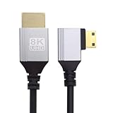 xiwai Ultradünnes HDTV-Kabel, 90 Grad rechtwinklig, Mini HDMI 2.1 Typ-A auf Typ-C, 8K 4K, hyper-superflexibles schlankes Kabel für Kamera, HDTV, 0,5 m/1,5 Fuß