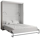 KRYSPOL Bett im Schrank Home, Vertikal, Schlafzimmer, Jugenzimmer, Modern Design (Weiß matt + Old Style, 160 x 200 cm)