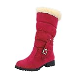 Warme dicke Schneestiefel für Damen, Absatz, Gürtel, mittelgroß, modische Schnalle, Damenstiefel, Schneestiefel, Größe 61/2, rot, 39.5 EU