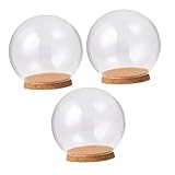 TOKIDNY 3 Stück Glasglocken mit Holzsockel Transparente Glaskuppeln Ø10Cm zur Präsentation von Konservierten Blumen und Dekoration für Festliche Wohnaccessoires