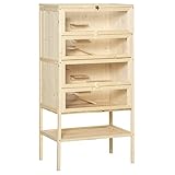 Pawhut Kleintierkäfig 5 Etagen mit Gitterdach Rampen Kleintierstall Käfig Nagerkäfig Meerschweinchenstall Tannenholz Naturholz 60 x 40 x 120 cm