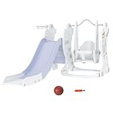 AIYAPLAY Kinderrutsche mit Schaukel, 3 in 1 Kinder Spielplatz, Kleinkinderrutsche mit Basketballkorb, Basketball, Spielturm für 1,5 bis 4 Jahre Kinder, Gartenrutsche für In- und Outdoor
