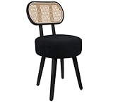 ZYBT Rattan-Esszimmerstuhl, Boho-Make-up-Kosmetikstuhl für Make-up-Raum, moderner Bouclé-Stuhl, schwarzer Stühle, gepolsterter Holzakzent-Stuhl, niedlicher Sherpa-Stuhl mit Rückenlehne, 1 Stück