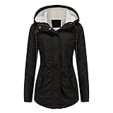 YYNUDA Damen Parka Winterjacke Lang mit Fell Kapuze warm gefüttert Slim Fit Mantel Outdoor Jacke für Winter, Schwarz, M