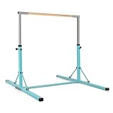 GYMAX Turnstange höhenverstellbar, Faltbare Übungsstange mit mobilen Rädern & rutschfeste Fußpolster, Turnreck bis 100 kg belastbar, Gymnastik Turnreck für Innen- & Außenbereich (Grün)