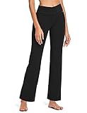 baleaf Damen Flare Yogahose Leggings warm Fitness Hose Jogginghose Baumwolle Bauchkontrolle Schlaghose Arbeit Sporthose mit Taschen Schwarz L