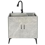 Outdoor Küche Spülbecken Edelstahl,Freistehende Spültisch 1 Becken,Spülenschrank mit Spüle und Armatur,Gastrospüle Spülbecken,Keller Waschbecken,Ausgussbecken,Küchenspüle mit Unterschrank(Gray,65x45x7