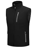 Outdoor Ventures Softshell Weste Herren Outdoor Fahrradweste Wasserdicht Winddichte Ärmellose Jacke Full Zip Atmungsaktive Laufweste Schwarz 2XL