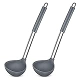 Herogo Schöpflöffel, 2 Stück Silikon Suppenkelle Set, 31 cm Schöpflöffel mit Edelstahl Griff, Groß Löffel für Suppen Servieren, Hitzebeständigkeit & Antihaft, Leicht zu reinigen, Grau