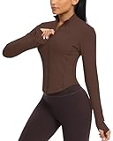 QUEENIEKE Damen Laufjacke Atmungsaktive und Leicht Sportjacke Langarm definieren Jacke mit Daumenloch für Fitness Trainingjacke Jacke Geröstetes Braun M