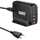 200W 6-Port-USB-Ladestation, PD 100W USB-C & USB-A GaN III-Ladegerät für Laptops & Handys (Schnellladeadapter), kompatibel mit MacBook Pro/Air, Dell XPS, iPhone 15/16/14 Pro, iPads, Steam Deck
