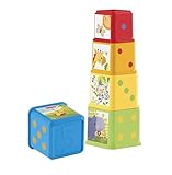Fisher-Price Stack & Explore Blocks - 5 Würfel mit Strukturen, Figuren, Zahlen und Gegenständen zum Stapeln, Ineinanderstecken und Entdecken, für Kinder ab 6 Monaten, CDC52