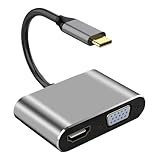 Générique USB C auf VGA Adapter - HDMII / 1080P VGAA 2-in-1, VGA Konverter - Typ C PD, RJ45 Ethernet, / TF Card Reader, 3,5 mm AUX, kompatibel mit Pro/Air