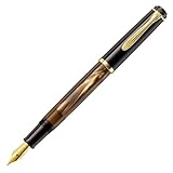 Pelikan Füllhalter Classic 200, Braun-Marmoriert, Feder M (mittel), hochwertiger Kolbenfüller im Geschenk-Etui, 808897