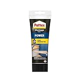 Pattex Montagekleber Power, Baukleber mit starker Anfangshaftung, Kraftkleber für saugende Materialien, Kleber für innen & außen, 1 x 250g