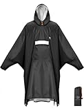 ANYOO Wasserdichter Regenponcho Winddichter Regenmantel mit Seitlichem Reißverschluss, Leichter Regenjacke mit Verstellbaren Ärmeln für Outdoor Wandern Radfahren, Einheitsgröße, Schwarz