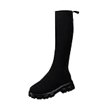 Kniehohe Stiefel für Damen, atmungsaktiv, Netz-Gummistiefel, Schlupfstiefel, Plateau-Stiefel, dicke Sohle, klobiger Absatz, lange Stiefel, modisch, einfarbig, vielseitig, bequem, Outdoor-Wanderschuhe,