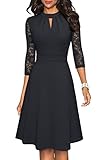 HOMEYEE Damen Elegant Hollow Out Spitzenärmel Swing Retro Party Cocktailkleid A234 (XL, Schwarz)