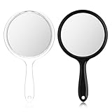 Dimeho 2 Stück Handspiegel mit Griff, Doppelseitig Aufhängbarer Spiegel 1X/3X Vergrößernder Schminkspiegel Runder Acrylspiegel Tragbar Kosmetikspiegel für Make-up Friseur Rasieren Reisen Frauen Männer
