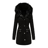 Generisch Winterparka Damen Wintermantel Mittellang Winterjacke Warm Gefüttert Fleece Parka Mit Kapuze Kunstpelzkragen Jacke Dicker Daunenjacke Trenchcoat Übergangsjacke Kapuzenjacke