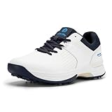 FitVille Herren SpeedEx Golfschuhe V4 Sneaker Extra Weit Walking Schuhe Leichte Bequeme Man Schuhe mit Schnürung atmungsaktive Trainingsschuh für Golf Sport Weiß/Marineblau 44 EU X-Weit