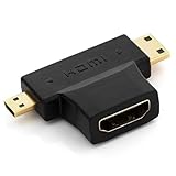 deleyCON Mini + Micro HDMI DUAL Adapter - HDMI Buchse zu Mini HDMI Stecker + Micro HDMI Stecker - 3D 1080p Full HD - Schwarz