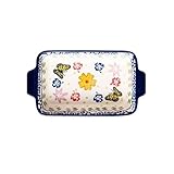 Küche Kreative handbemalte rechteckige Keramik-Auflaufform, westlicher Speiseteller, Spaghettiteller, Doppelohr-Auflaufform, Gemüseteller Dekor(1000ml)