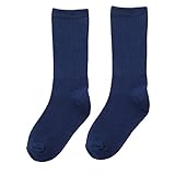 Kniehohe warme Strümpfe, Damen-Stiefelsocken, Wärmersocken, Kinder, Mädchen, Jungen, einfarbig, dehnbar, weich, warm, atmungsaktiv, Mittelrohr, Crew-Socken, Marineblau, Größe M