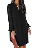 JOCAFIYE V-Ausschnitt Langarm Kleid Frauen V-Ausschnitt Langarm Frühling Herbst Mini Kleid Atmungsaktiv Weiche Hautfreundliche Bequeme Tunika Kleid Schwarz L