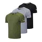 Gaiatiger 3er Pack Sport Tshirts Herren Funktionsshirt Sportshirt Männer Schnelltrocknend Trainingsshirt Fitness Laufshirt Kurzarm Herren Atmungsaktive T-Shirt(520) Black Gray Green-L