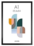 ACAZA A1 Bilderrahmen 59,4x84 cm Format Din A1 Schwarz, MDF Holz mit bruchsicherem Acrylglas, für Photos, Poster und Puzzles, Wandmontage, Hoch- und Querformat