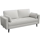 Yaheetech Sofa 2 Sitzer, Polstersofa mit 2 Kissen und Armlehnen, Moderne Couch Loungesofa aus Leinenstoff, Bequemes Loveseat für Wohnzimmer/Schlafzimmer Graubeige