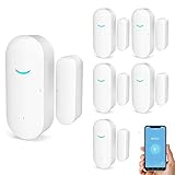 Tuya WiFi Door and Window Sensors, Smart Alarm with Free Notification App Control, Home Security Alarm System, No Hub Required, Compatible with Alexa, Google Home (6 Pack)