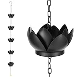 Guniata Regenkette,Dachrinnenkette Regenablaufkette mit S-Haken,Regenkette Ablaufkette,Längenverstellbar,Regenkette mit Seerosen-Imitation,für Außenbereich,Haus,Gartendekoration(schwarz)