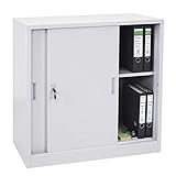 Mendler Aktenschrank Boston HWC-F41, Stahlschrank Büroschrank, mit abschließbaren Schiebetüren 90x90x45cm - grau