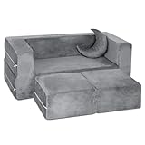 Milliard Kinder Sofa mit Schlaffunktion, Kinderstuhl, Schlafsofa, Bettsofa, Ausklappbarer Kindersessel, Kindercouch & Spielsofa, Softbaustein-Kindermöbel für Kinderzimmer für Jungen & Mädchen, Grau