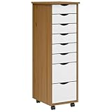 ShGaxin Rollschrank mit Schubladen Moss Honigbraun Massivholz Kiefer, Rollcontainer, Sideboard, Aktenschrank, Büro Schrank, File Cabinet, Druckertisch - 4015787
