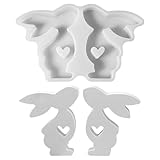 2 Stück Silikonform Ostern Hase, Silikonformen Gießformen Ostern, Silikonform Hase mit Herz, Gießformen Silikon Ostern, Silikonformen Osterhase zum Gießen, Gießform Ostern für DIY Osterhase Deko (F)