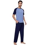 WiWi Kurzärmeliges Herren-Pyjama-Set, Bambus-Viskose, Nachtwäsche, lässig, weich, mit Taschen, Loungewear, S-XXL, Marineblau, XL