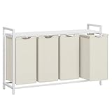 VASAGLE Wäschekorb 4 Fächer, Wäschesammler mit Ablage, Wäschebox, Wäschesack aus Oxford-Gewebe ausziehbar abnehmbar, Metallrahmen, 4 x 40 L, 116 x 33 x 72 cm, weiß BLH401W01