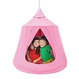 VEVOR Hängehöhle, 150 kg Kapazität, hängende Zeltschaukel für drinnen und draußen, Hängematte, sensorischer Hängesessel mit LED-Lichterkette, Deckenschaukel, Hängezelt für Kinder und Erwachsene Pink