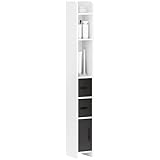kleankin Badesäule Badezimmerschrank mit 3 Türen 3 offenen Einlegeböden und Kippsicherung Modern Style Badeschrank 15x17x120 cm Schwarz und Weiß
