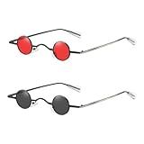 SOESFOUFU 2 Stück Punk-Sonnenbrille Schwarz Runde Sonnenbrille Herren-Sonnenbrille Rund Schwarz Sonnenbrille Runde Brille Kleine Runde Retro-Sonnenbrille Led-Brille