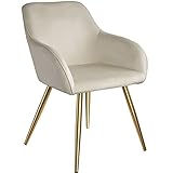 tectake® Esszimmerstuhl, Sessel bequem mit Armlehne, Polsterstuhl, Samtstoff Cocktailsessel, Loungesessel für Wohnzimmer, Esszimmer, Moderne Küchenstühle, Bürostuhl créme/Gold