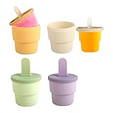 Eisformen Silikon - 4 Stück Eis am Stiel Formen - Lebensmittelqualität Eisformen für Stieleis - Ice Lolly Mold mit Sticks und Tropfschutz